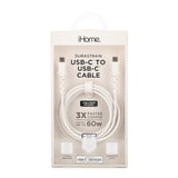 iHome Durastrain 6' Braided Usb-C To Usb-C Cable W/ Cable Wrap - White