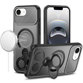 Premium Car Mount With 2-Ring Stand Hybrid Case For iPhone 16E (E Edition) / SE4 (2025) / 17e - Gray