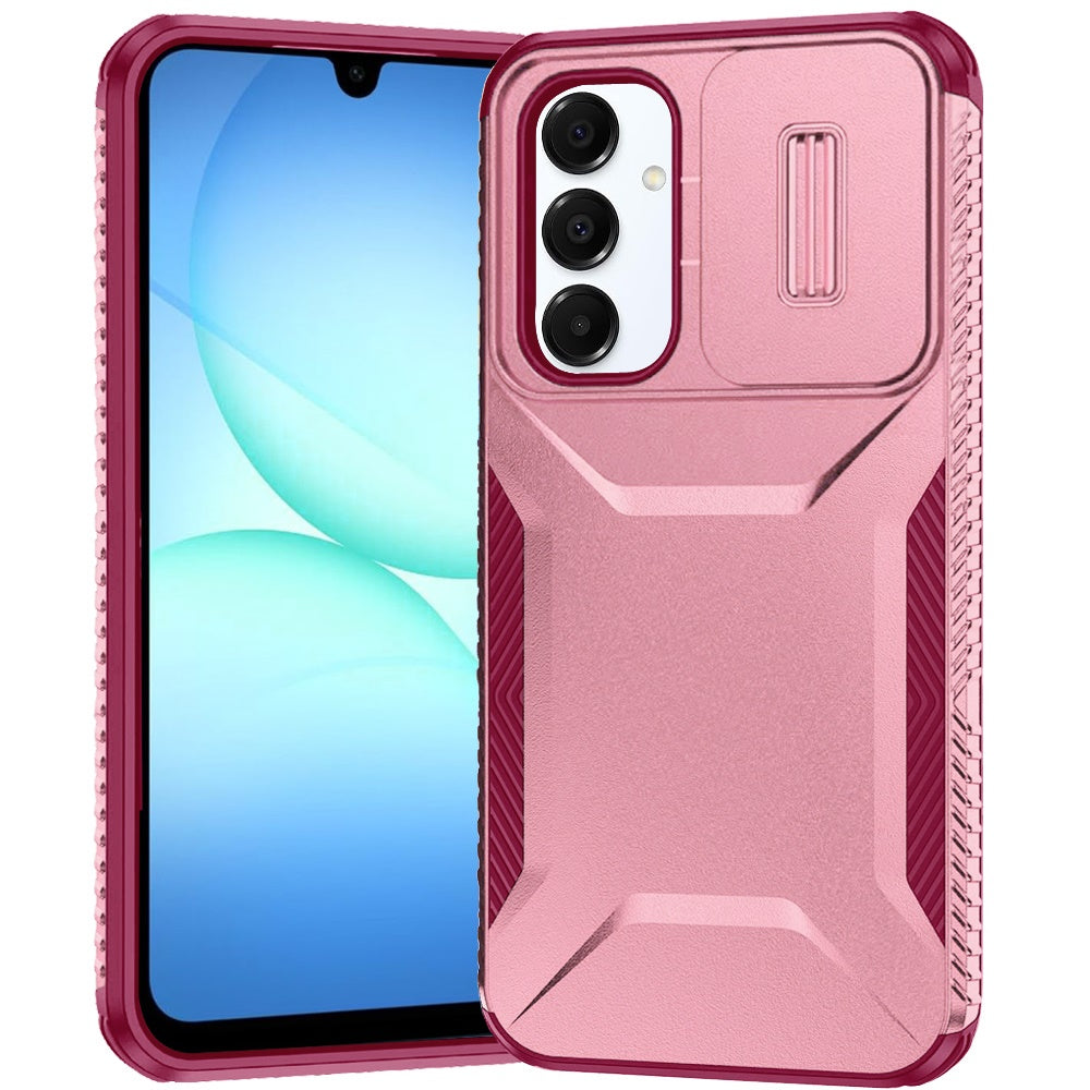 Premium Ultimate U Design Hybrid Case With Camera Window Covering For Samsung A17 5G - Pink+Burgundy