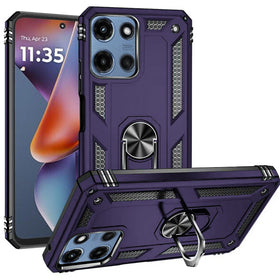 HR Premium Ring Magnetic Kickstand Hybrid Case Cover For Motorola Moto G 5G 2025/2026 - Dark Purple