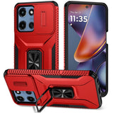 HR Premium Complete Magnetic Metal Ring Stand Camera Protection Hybrid Case For Motorola Moto G 5G 2025/2026 - Red