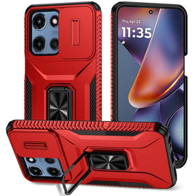 HR Premium Complete Magnetic Metal Ring Stand Camera Protection Hybrid Case For Motorola Moto G 5G 2025/2026 - Red