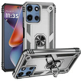 HR Premium Ring Magnetic Kickstand Hybrid Case Cover For Motorola Moto G 5G 2025/2026 - Silver