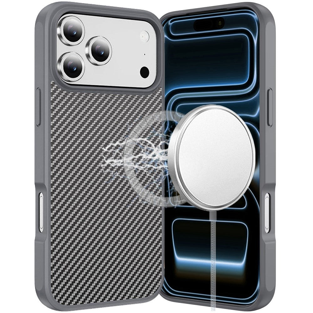 HR Premium Carbonfiber Design Magnetic Ring Hq Thick 2.0Mm Hybrid Case For Iphone 18 Pro Max - Grey