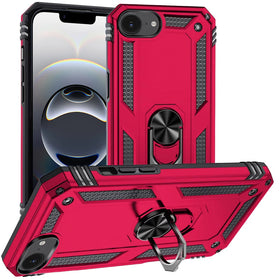Premium Ring Magnetic Kickstand Hybrid Case For iPhone 16e / SE4 / 17E - Hot Pink