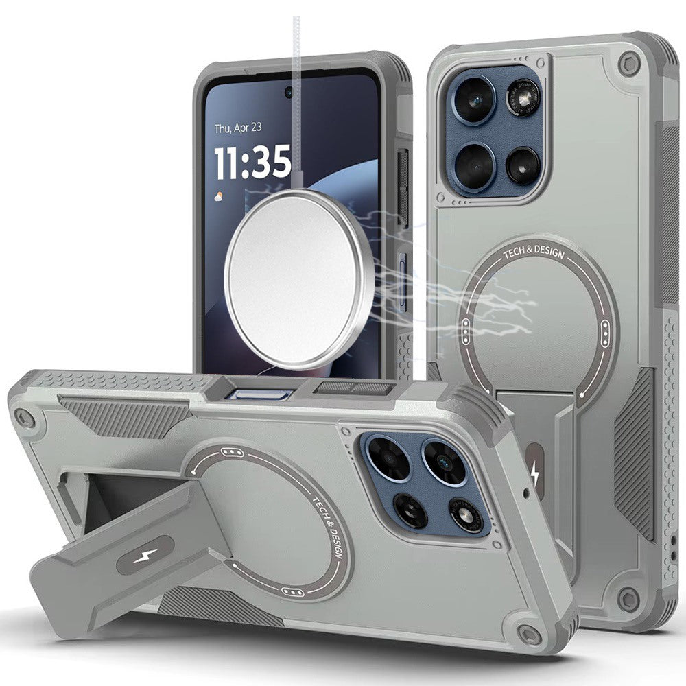 HR Premium Sturdy Bracket Kickstand Magnetic Hybrid Case For Moto G 5G 2025/2026 / G Play 2026 - Gray