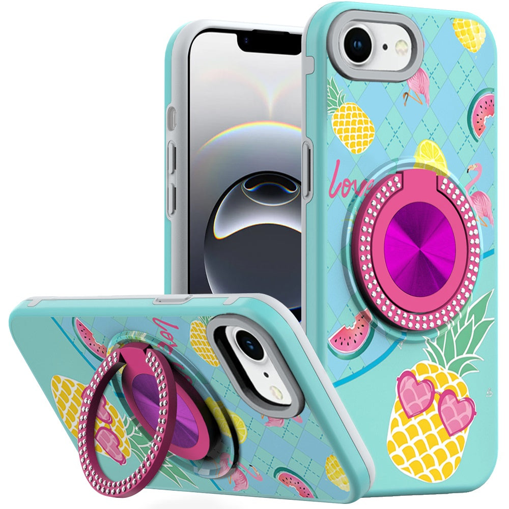 Premium Metal Diamond Cd Pattern Design Matte Finished Case For iPhone 16E / SE4 (2025) - Pineapple