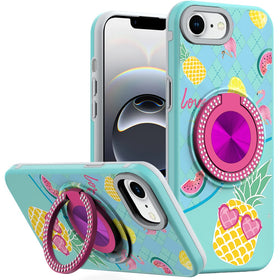 Premium Metal Diamond Cd Pattern Design Matte Finished Case For iPhone 16E / SE4 (2025) - Pineapple