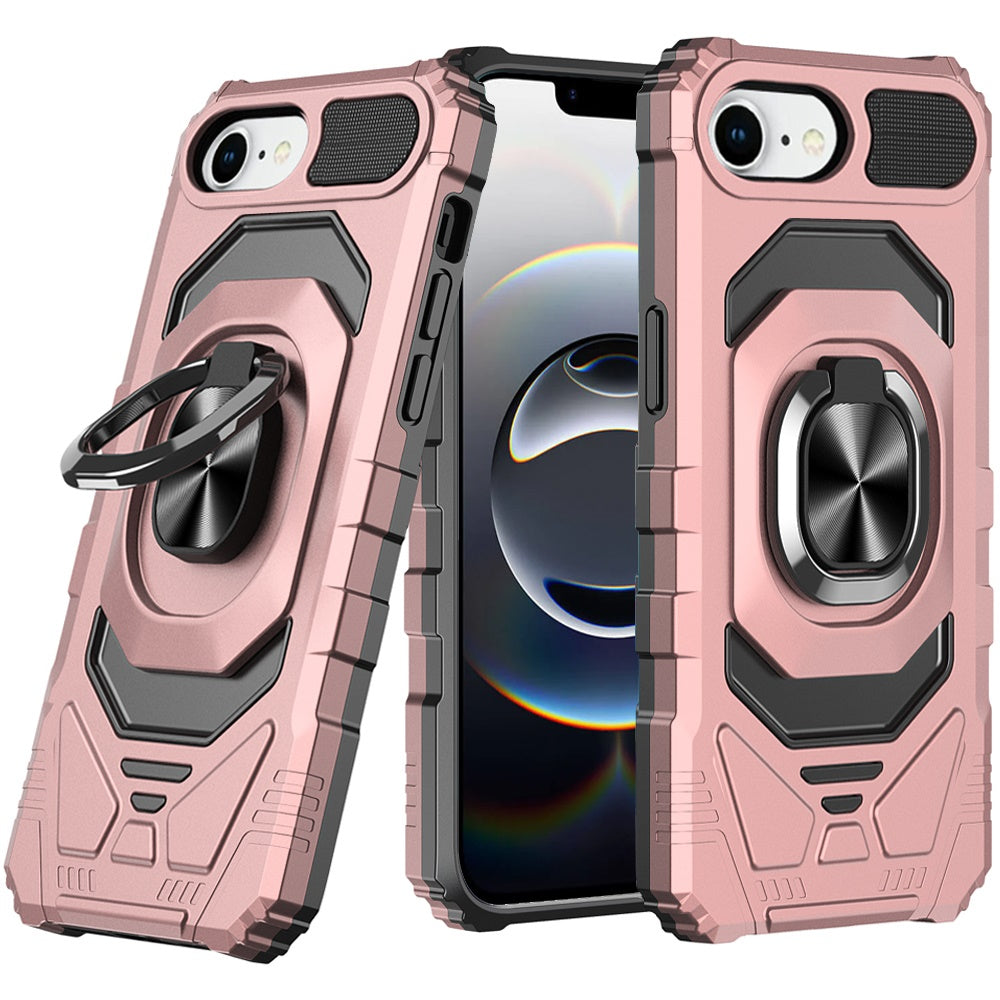 Premium Robotic Hybrid W/ Magnetic Ring Stand Case For iPhone 16e  / SE4 (2025)/ 17e - Rose Gold