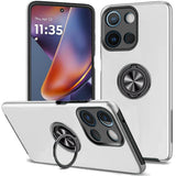 HR Premium Chief Oil Painted Magnetic Ring Stand Hybrid Case Cover For Motorola Moto G 5G 2025/2026 - Silver