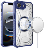 Premium [Magnetic Circle] Cd Pattern Transparent Rugged Hybrid Case for iPhone 16E / SE4/ 17e - Dark Blue