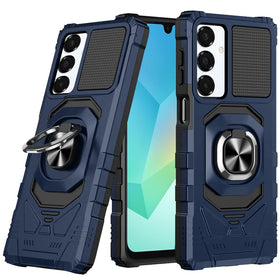 Premium Robotic Hybrid With Magnetic Ring Stand Case Cover For Samsung A16 5G - Dark Blue