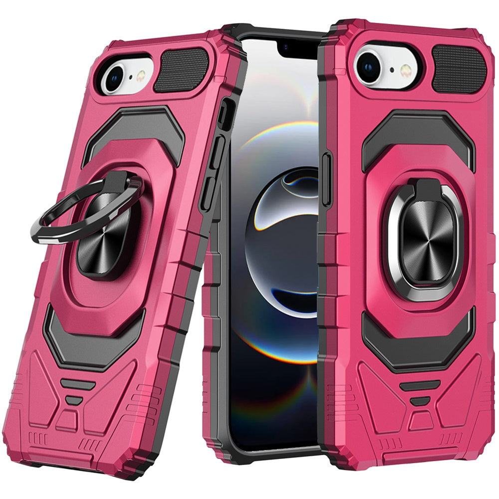 Premium Robotic Hybrid W/ Magnetic Ring Stand Case For iPhone 16e  / SE4 (2025)/ 17e - Hot Pink