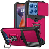 HR Premium Multi-Functional Card Magnetic Ring Stand Hybrid Camera Case Cover For Motorola Moto G 5G 2025/2026 - Hot Pink