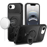 Premium Car Mount With 2-Ring Stand Hybrid Case For iPhone 16E (E Edition) / SE4 (2025) / 17e - Black