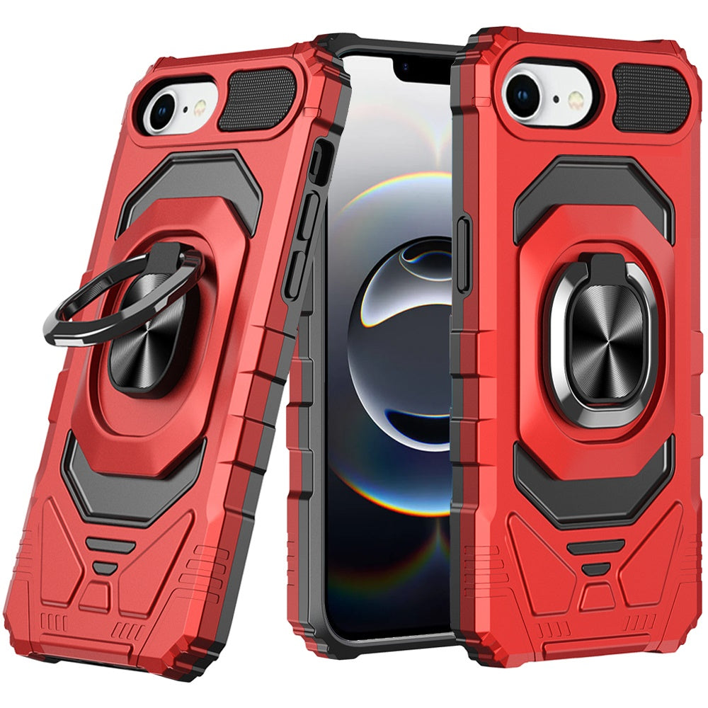 Premium Robotic Hybrid With Magnetic Ring Stand Case Cover For iPhone 16E / SE4 (2025)/ 17e - Red
