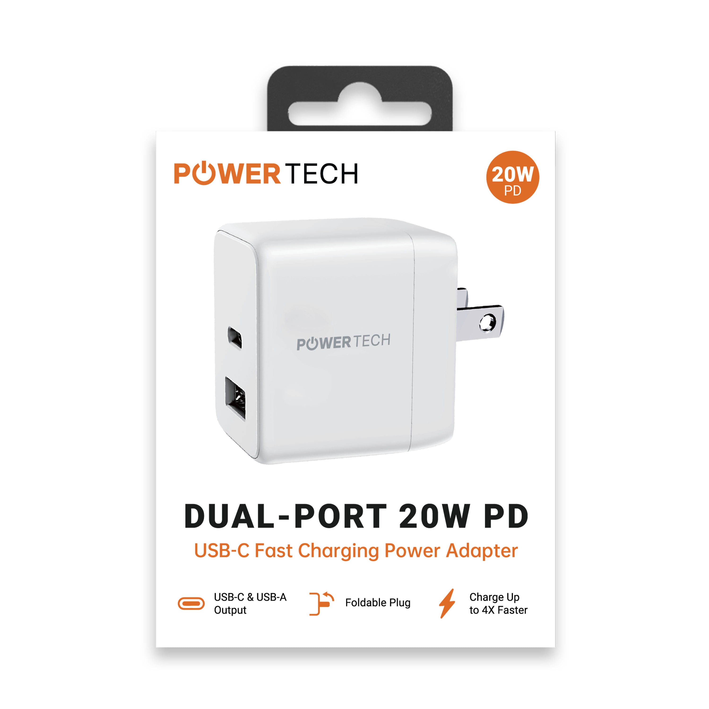 Powertech 20W PD Dual-Port USB-A & USB-C Wall Charger - White