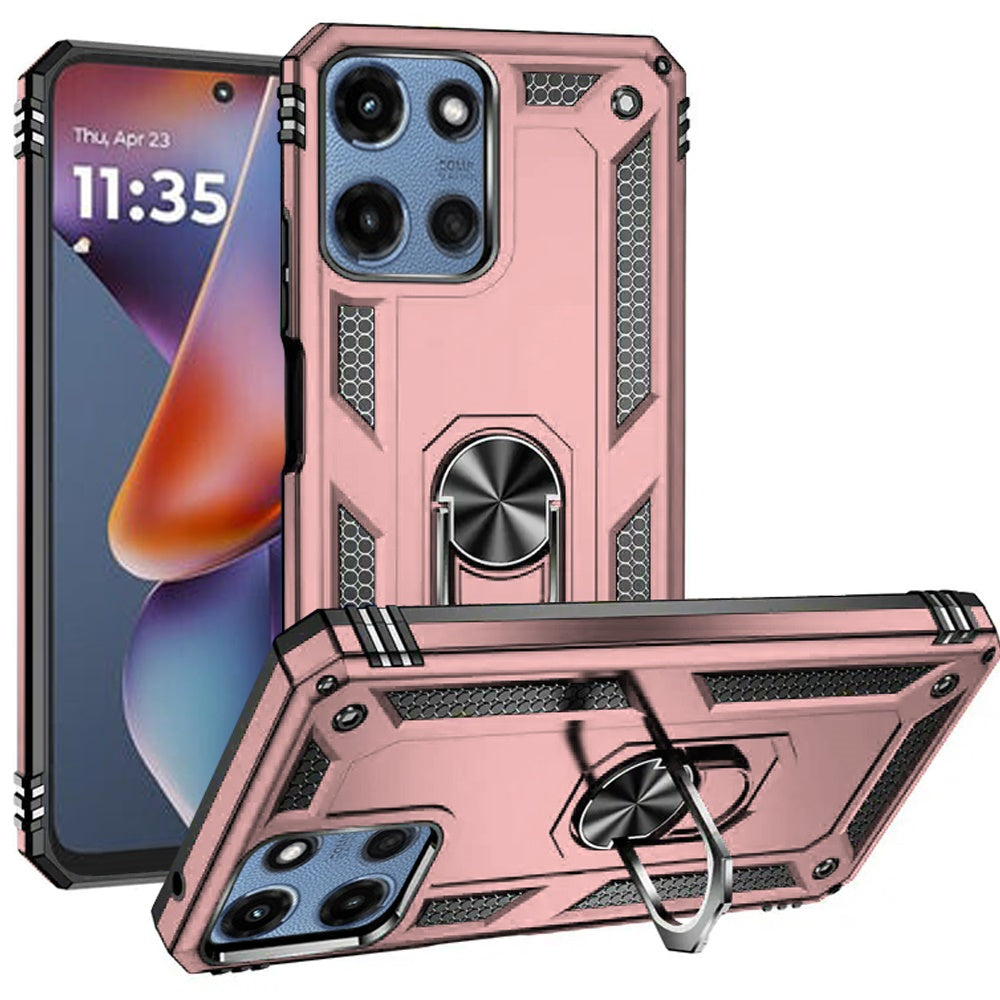 HR Premium Ring Magnetic Kickstand Hybrid Case Cover For Motorola Moto G 5G 2025/2026 - Rose Gold