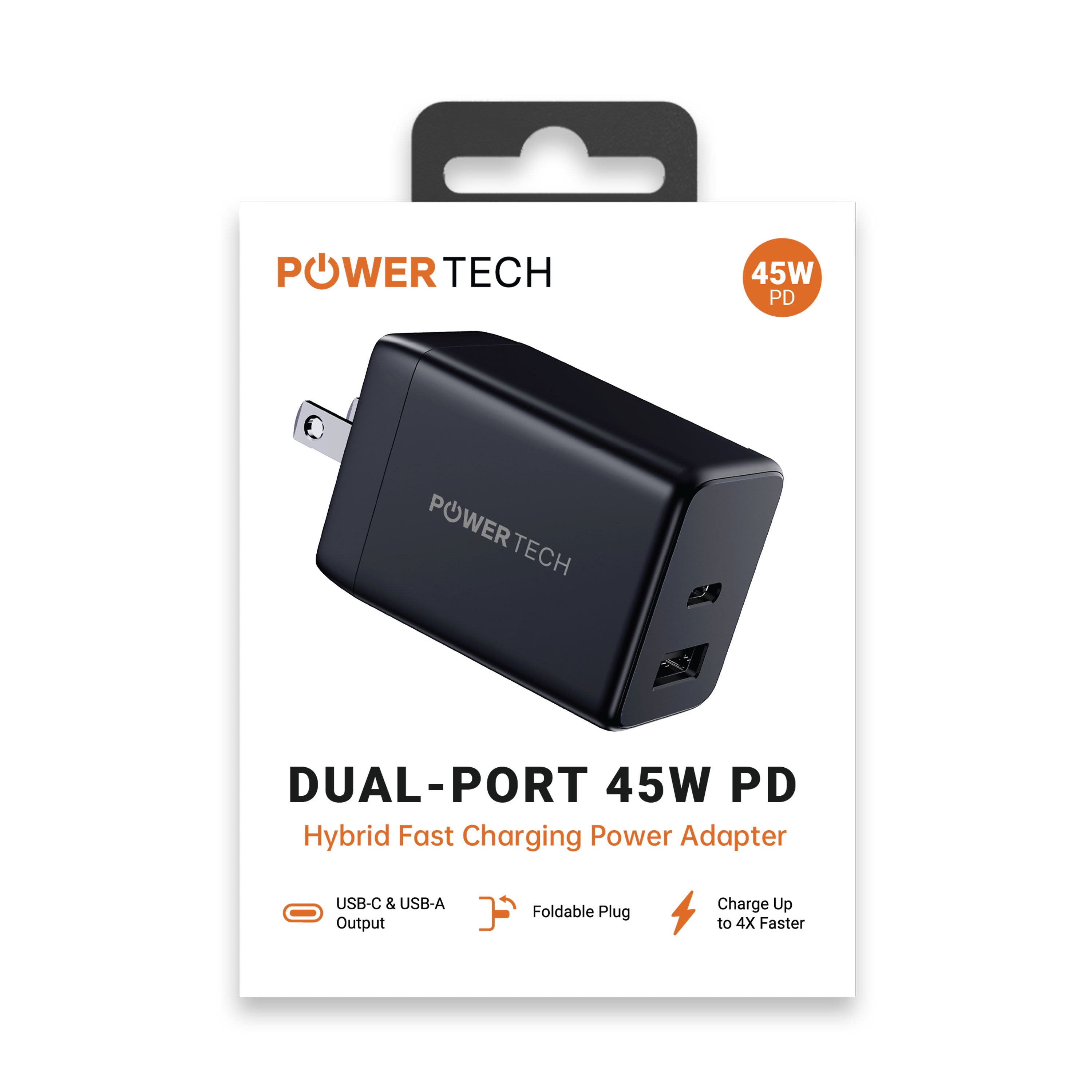 Powertech 45W PD Dual-Port USB-C Wall Charger - Black
