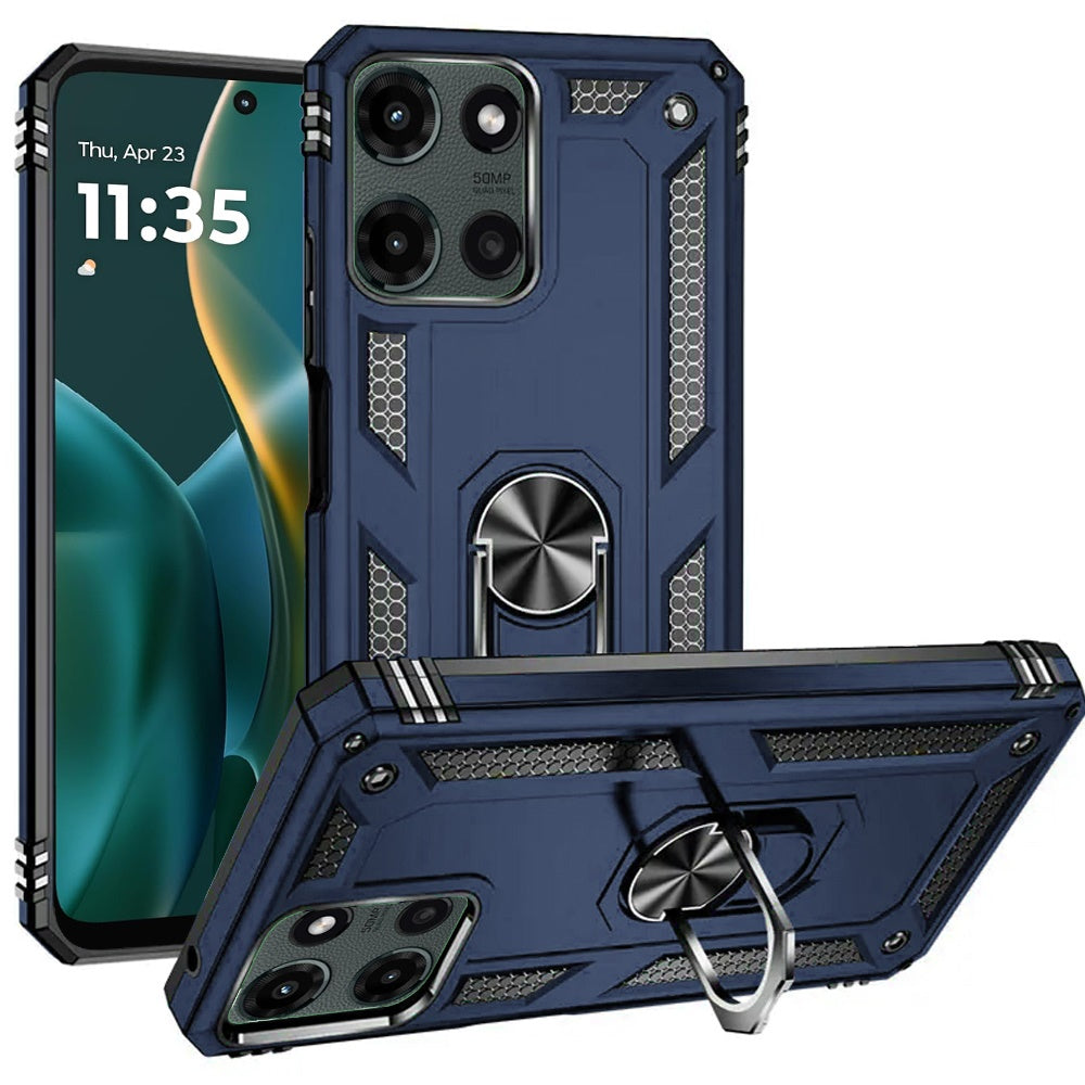 HR Premium Ring Magnetic Kickstand Hybrid Case Cover For Moto G Stylus 5G 2025/2026 - Blue