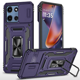 HR Premium Utter Tough Metal Ring Movable Camera Window Hybrid Case Cover For Motorola Moto G 5G 2025/2026 - Dark Purple