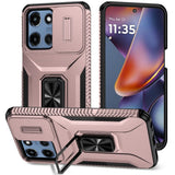 HR Premium Complete Magnetic Metal Ring Stand Camera Protection Hybrid Case For Motorola Moto G 5G 2025/2026 - Rose Gold