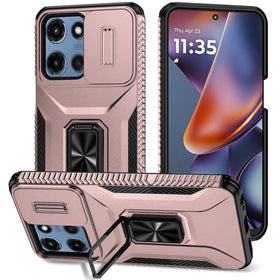 HR Premium Complete Magnetic Metal Ring Stand Camera Protection Hybrid Case For Motorola Moto G 5G 2025/2026 - Rose Gold
