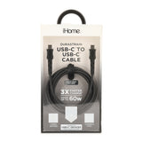 iHome Durastrain 6' Braided Usb-C To Usb-C Cable W/ Cable Wrap - Black