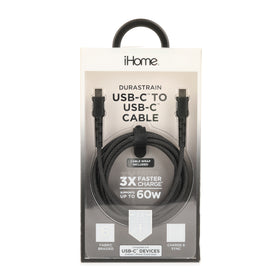 iHome Durastrain 6' Braided Usb-C To Usb-C Cable W/ Cable Wrap - Black