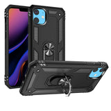 Premium Ring Magnetic Kickstand Hybrid Case For iPhone 15 - Black