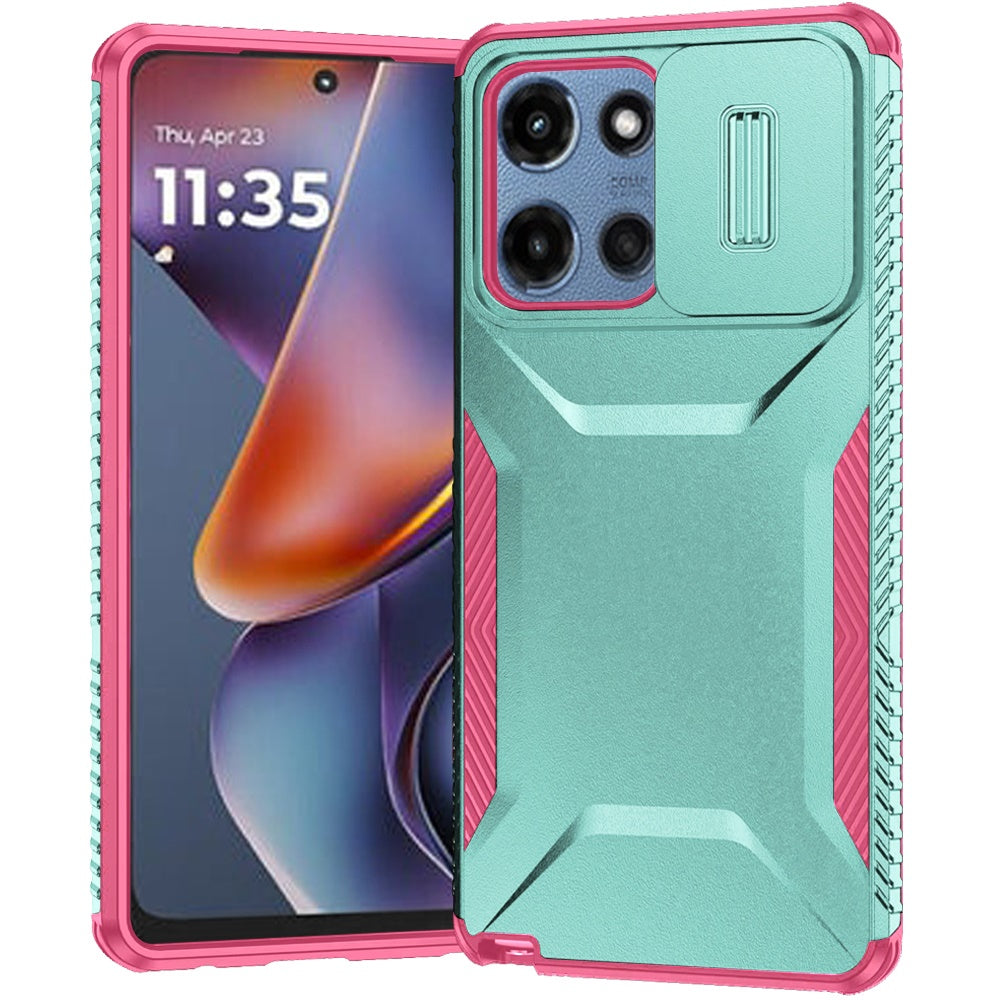 HR Premium Ultimate U Design Hybrid Case With Camera Window Covering For Motorola Moto G 5G 2025/2026 - Teal+Pink