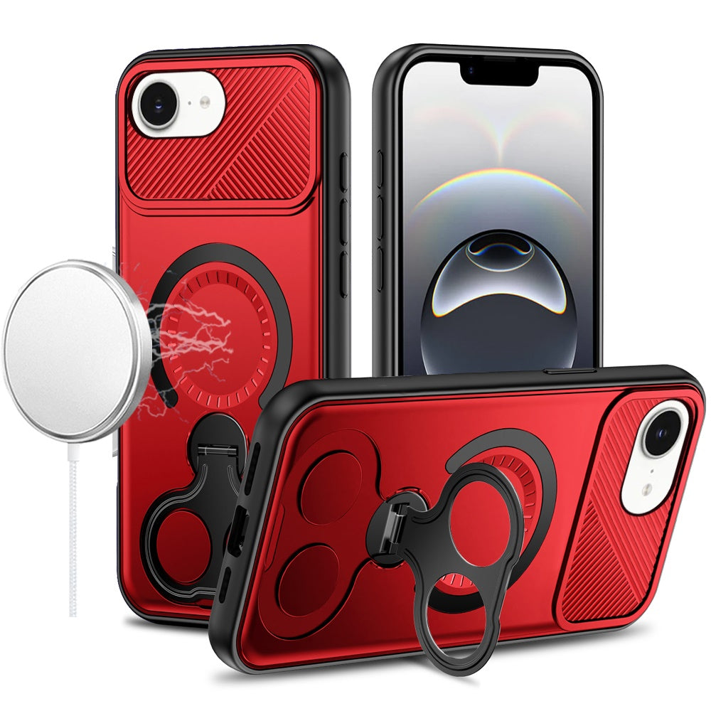 HR Premium Car Mount With 2-Ring Stand Hybrid Case For Iphone 17E / 16E / Se4 - Red