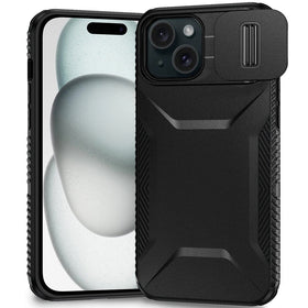 Premium Ultimate U Design Hybrid Case With Camera Window Covering For iPhone 15 - Black