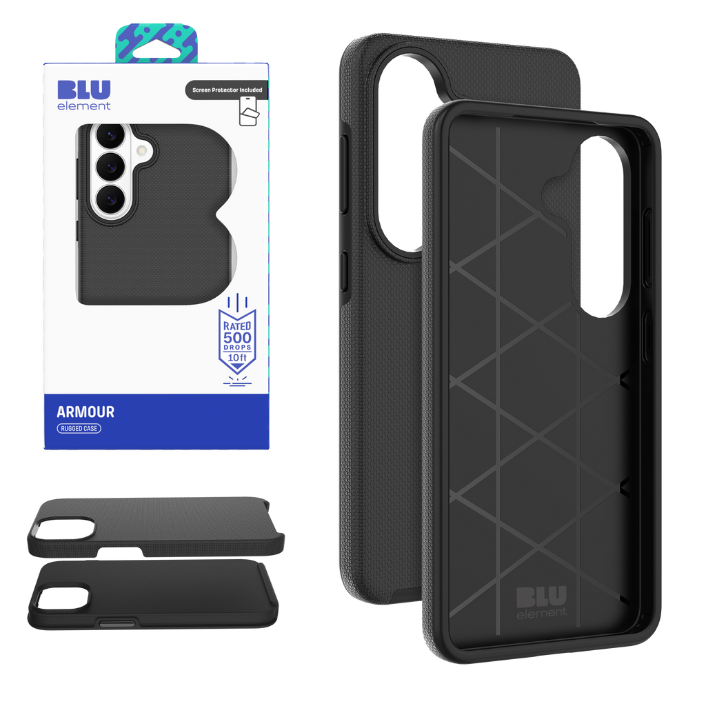Blu Element Armour Rugged Case With Screen Protector For Samsung Galaxy S26 - Black